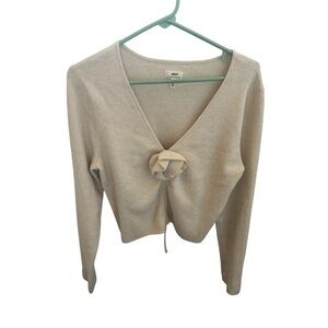 Aerie Cream V-Neck Sweater with Knot Detail
